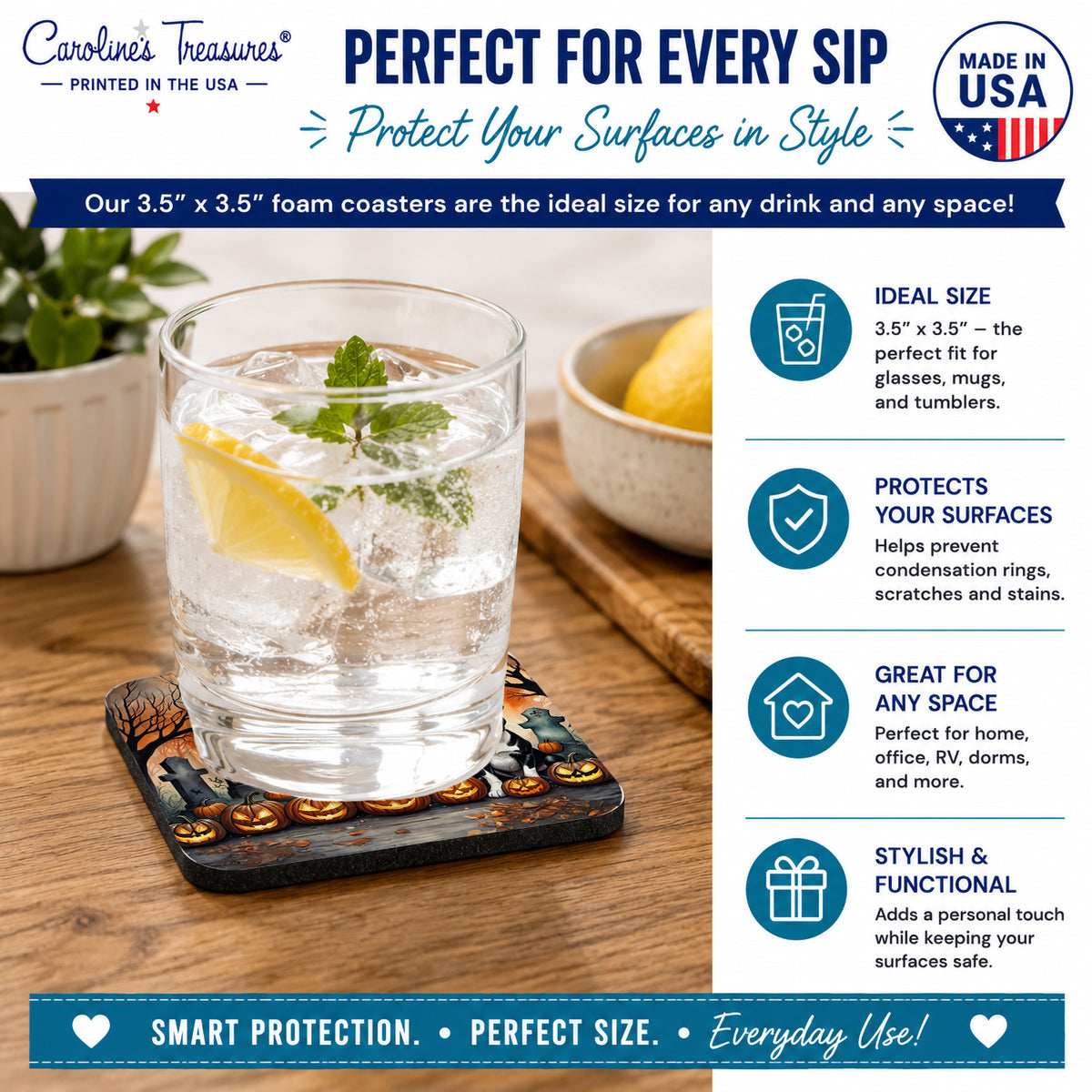 Caroline's Treasures Boston Terrier Dogs Foam Drink Coasters Set of 4