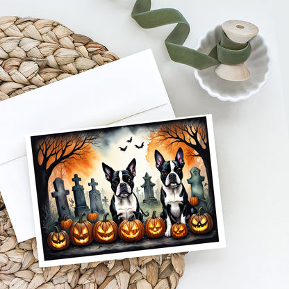 Caroline's Treasures DAC2023GCA7P Boston Terrier Spooky Halloween Greeting Cards and Envelopes Pack of 8 Blank Cards with Envelopes Whimsical A7 Size 5x7 Blank Greeting Cards