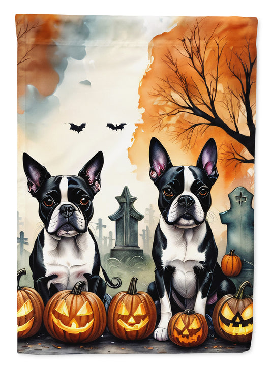 Caroline's Treasures DAC2023GF Boston Terrier Spooky Halloween Garden Flag Mailbox Flag Decorative Yard Flag Banner Outside Patio Artwork Yard Flower Beds, Garden Size, Multicolor