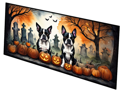 Caroline's Treasures Boston Terrier Spooky Halloween Runner Mat 28x58 Front Door Mat Indoor Outdoor Rugs for Entryway Hallway Foyer Non Slip Washable Wide Doormat