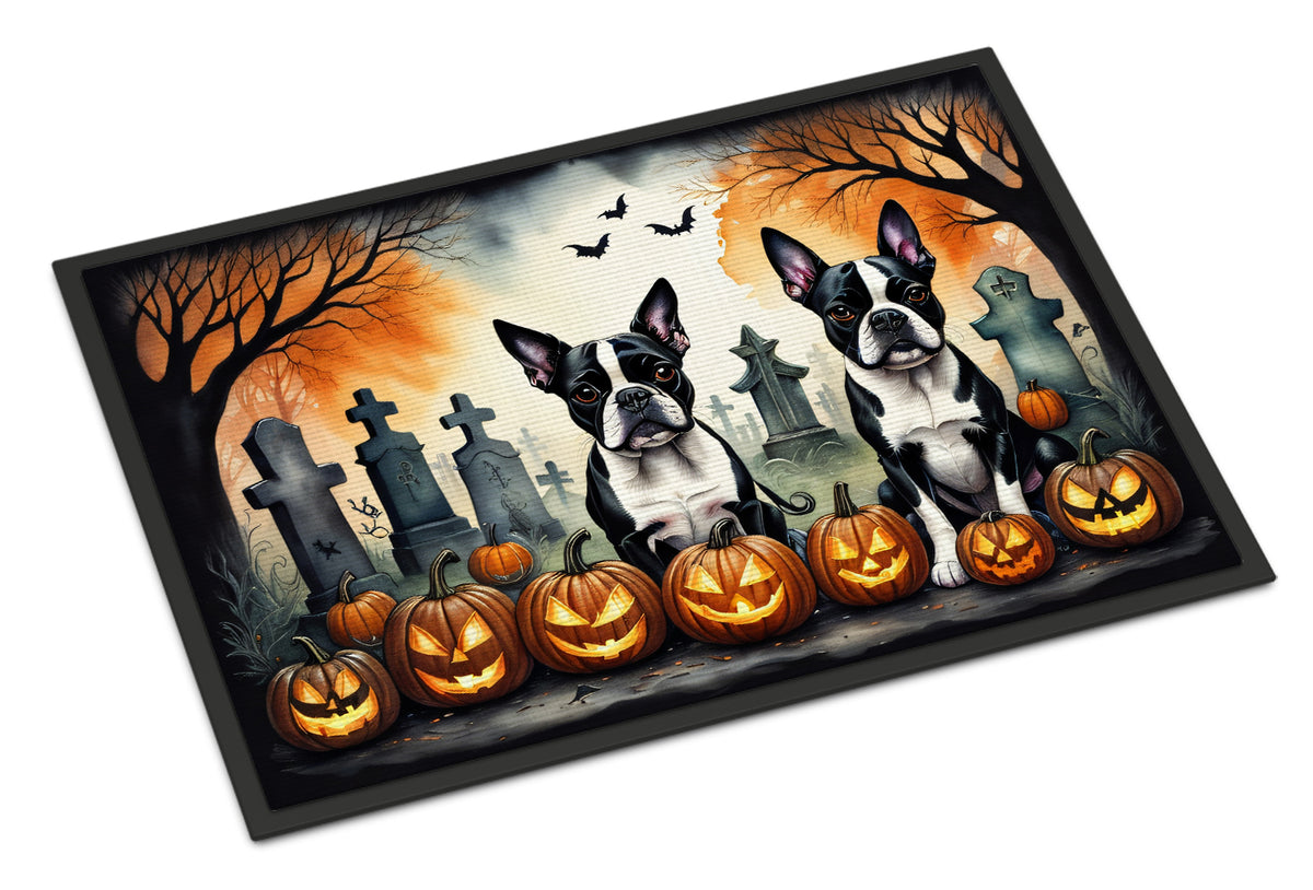 Caroline's Treasures DAC2023MAT Boston Terrier Spooky Halloween Doormat 18x27 Front Door Mat Indoor Outdoor Rugs for Entryway, Non Slip Washable Low Pile, 18H X 27W