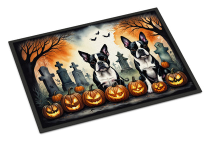 Caroline's Treasures DAC2023MAT Boston Terrier Spooky Halloween Doormat 18x27 Front Door Mat Indoor Outdoor Rugs for Entryway, Non Slip Washable Low Pile, 18H X 27W