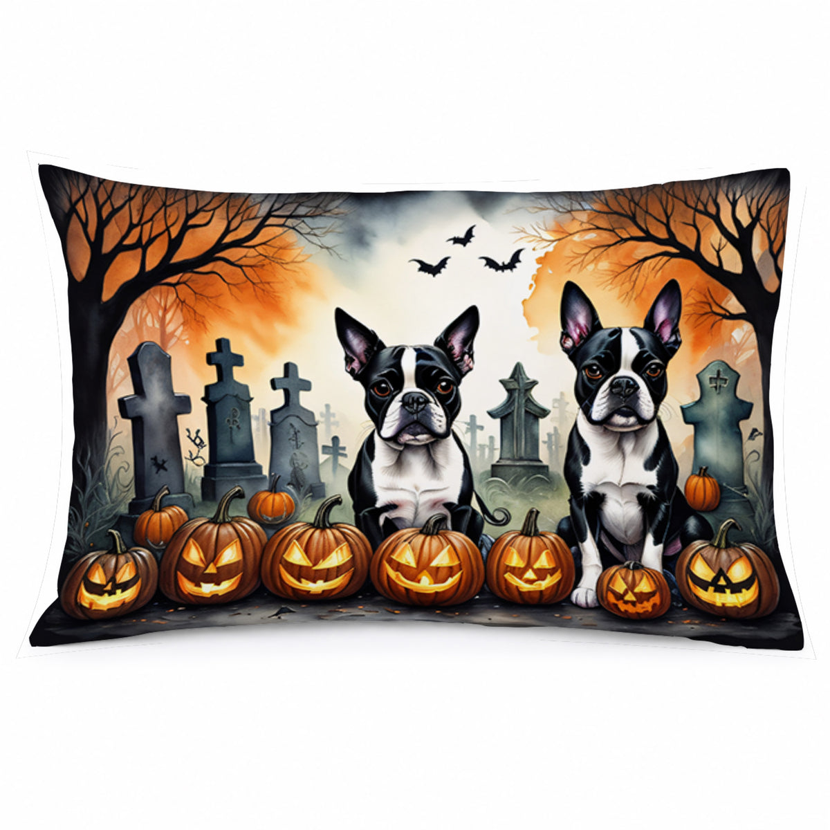 Caroline's Treasures DAC2023PILLOWCASE Boston Terrier Spooky Halloween Fabric Standard Pillowcase Lightweight Super Soft Easy Care Decorative Artwork Pillowcase, Standard