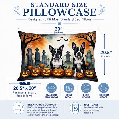 Caroline's Treasures DAC2023PILLOWCASE Boston Terrier Spooky Halloween Fabric Standard Pillowcase Lightweight Super Soft Easy Care Decorative Artwork Pillowcase, Standard