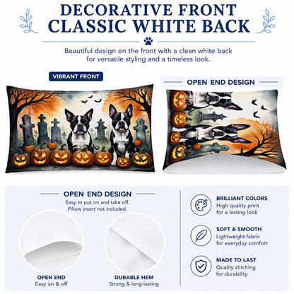Caroline's Treasures DAC2023PILLOWCASE Boston Terrier Spooky Halloween Fabric Standard Pillowcase Lightweight Super Soft Easy Care Decorative Artwork Pillowcase, Standard