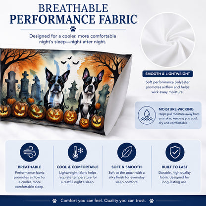 Caroline's Treasures DAC2023PILLOWCASE Boston Terrier Spooky Halloween Fabric Standard Pillowcase Lightweight Super Soft Easy Care Decorative Artwork Pillowcase, Standard