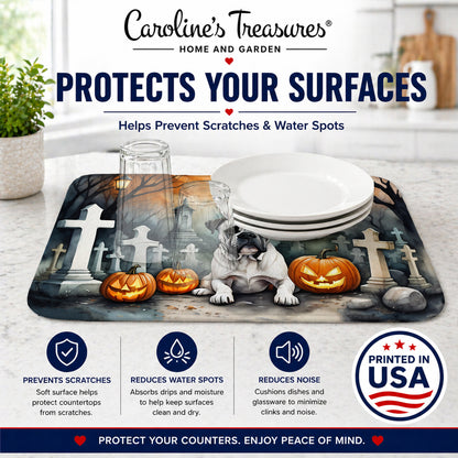 Caroline's Treasures DAC2024DDM Boxer Spooky Halloween Dish Drying Mat Absorbent Dish Drying Mat Pad for Kitchen Counter Dish Drainer Mat for Countertop, 14 x 21, Multicolor