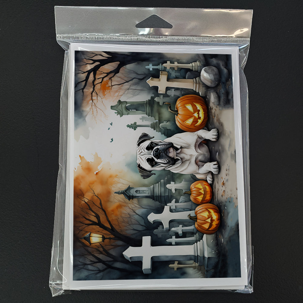 Caroline's Treasures DAC2024GCA7P Boxer Spooky Halloween Greeting Cards and Envelopes Pack of 8 Blank Cards with Envelopes Whimsical A7 Size 5x7 Blank Greeting Cards