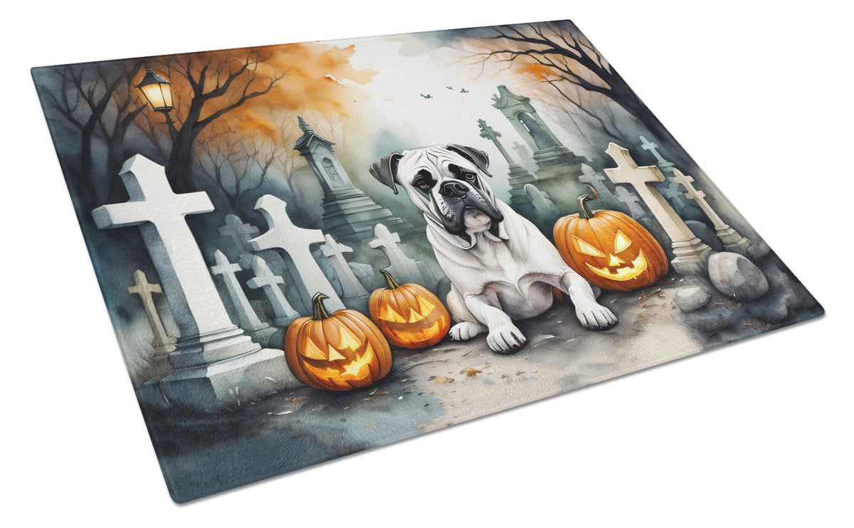 Caroline's Treasures DAC2024LCB Boxer Spooky Halloween Glass Cutting Board Large Decorative Tempered Glass Kitchen Cutting and Serving Board Large Size Chopping Board
