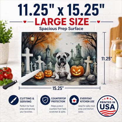 Caroline's Treasures DAC2024LCB Boxer Spooky Halloween Glass Cutting Board Large Decorative Tempered Glass Kitchen Cutting and Serving Board Large Size Chopping Board