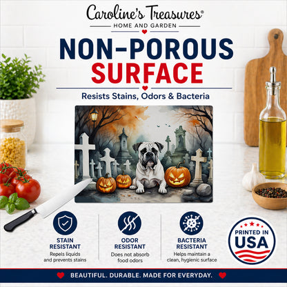 Caroline's Treasures DAC2024LCB Boxer Spooky Halloween Glass Cutting Board Large Decorative Tempered Glass Kitchen Cutting and Serving Board Large Size Chopping Board