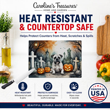 Caroline's Treasures DAC2024LCB Boxer Spooky Halloween Glass Cutting Board Large Decorative Tempered Glass Kitchen Cutting and Serving Board Large Size Chopping Board
