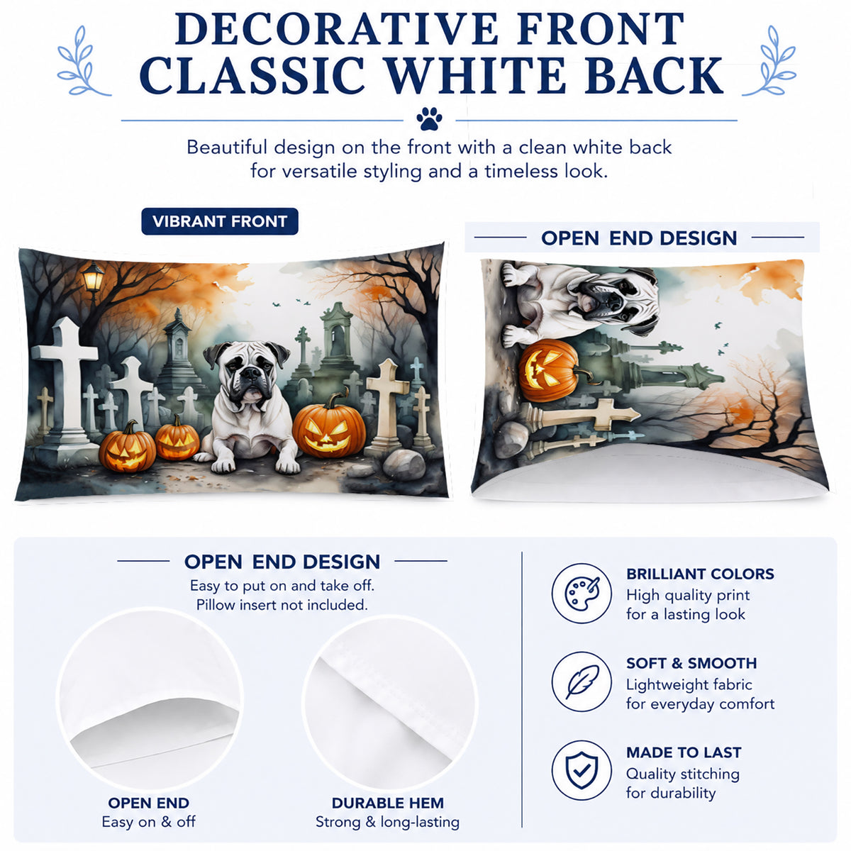 Caroline's Treasures DAC2024PILLOWCASE Boxer Spooky Halloween Fabric Standard Pillowcase Lightweight Super Soft Easy Care Decorative Artwork Pillowcase, Standard