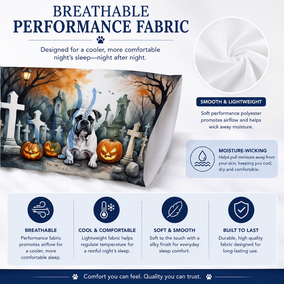 Caroline's Treasures DAC2024PILLOWCASE Boxer Spooky Halloween Fabric Standard Pillowcase Lightweight Super Soft Easy Care Decorative Artwork Pillowcase, Standard