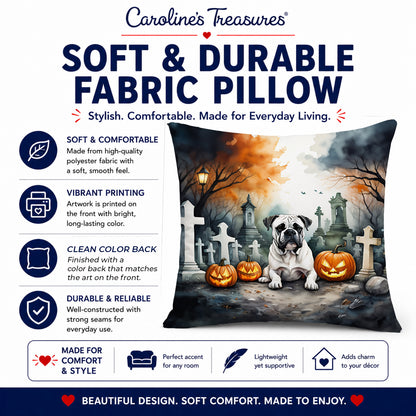 Caroline's Treasures DAC2024PW1414 Boxer Spooky Halloween Fabric Decorative Pillow Machine Washable, Indoor Outdoor Decorative Pillow for Couch, Bed or Patio, 14Hx14W