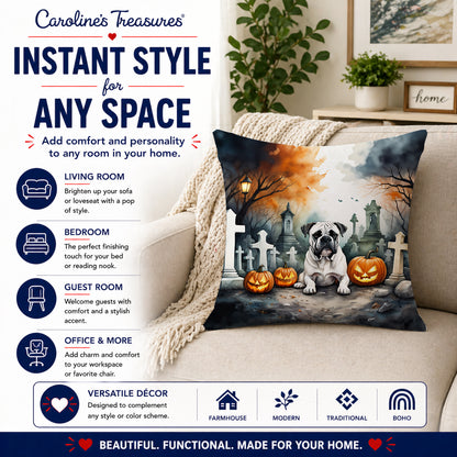 Caroline's Treasures DAC2024PW1414 Boxer Spooky Halloween Fabric Decorative Pillow Machine Washable, Indoor Outdoor Decorative Pillow for Couch, Bed or Patio, 14Hx14W