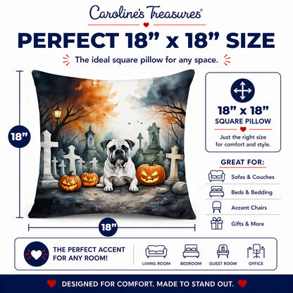 Caroline's Treasures DAC2024PW1818 Boxer Spooky Halloween Fabric Decorative Pillow Machine Washable, Indoor Outdoor Decorative Pillow for Couch, Bed or Patio, 18Hx18W