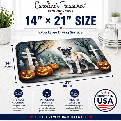 Caroline's Treasures DAC2025DDM Boxer Spooky Halloween Dish Drying Mat Absorbent Dish Drying Mat Pad for Kitchen Counter Dish Drainer Mat for Countertop, 14 x 21, Multicolor