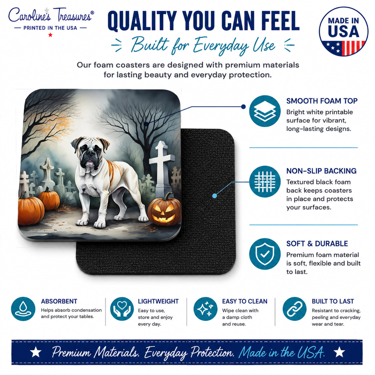 Caroline's Treasures Boxer Dogs Foam Drink Coasters Set of 4 Absorbent