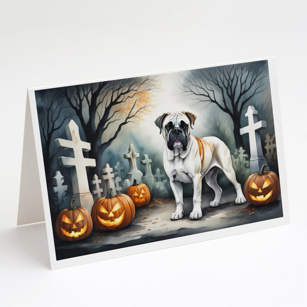 Caroline's Treasures DAC2025GCA7P Boxer Spooky Halloween Greeting Cards and Envelopes Pack of 8 Blank Cards with Envelopes Whimsical A7 Size 5x7 Blank Greeting Cards