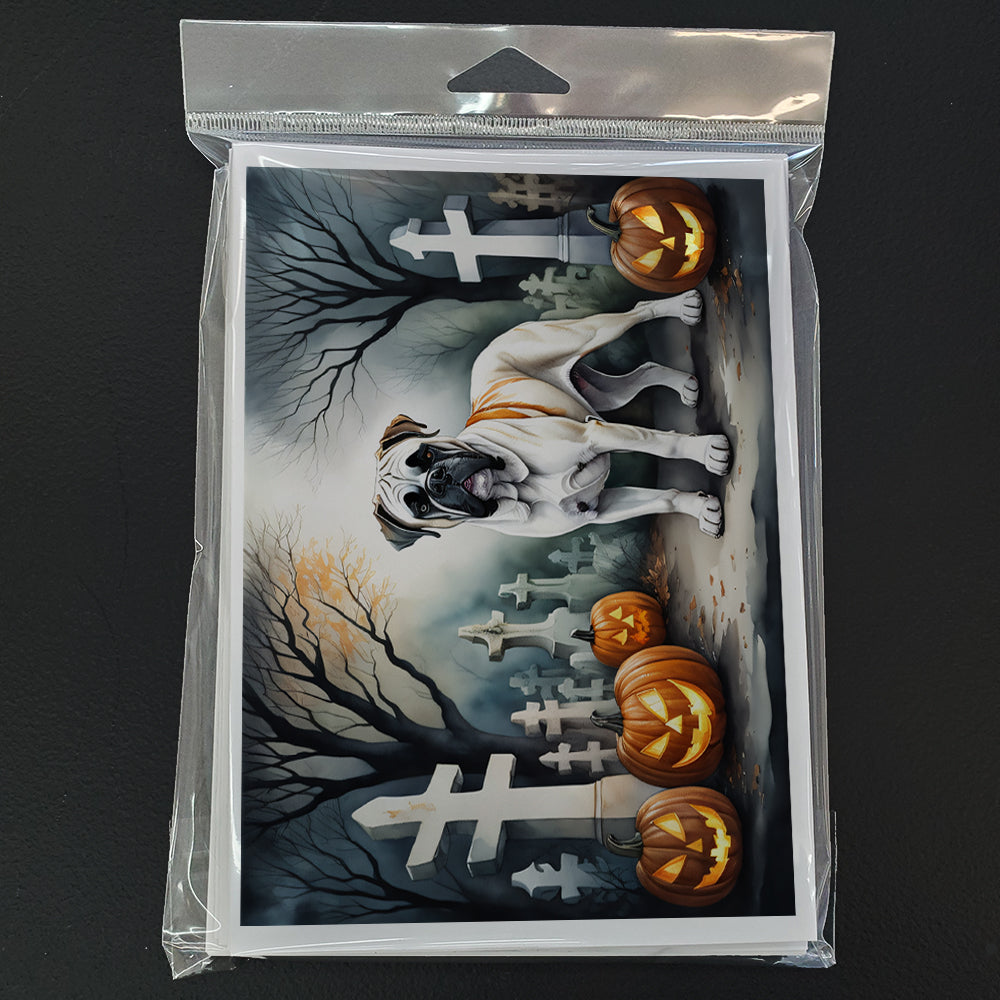 Caroline's Treasures DAC2025GCA7P Boxer Spooky Halloween Greeting Cards and Envelopes Pack of 8 Blank Cards with Envelopes Whimsical A7 Size 5x7 Blank Greeting Cards