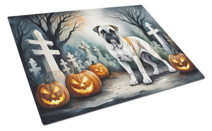 Caroline's Treasures DAC2025LCB Boxer Spooky Halloween Glass Cutting Board Large Decorative Tempered Glass Kitchen Cutting and Serving Board Large Size Chopping Board