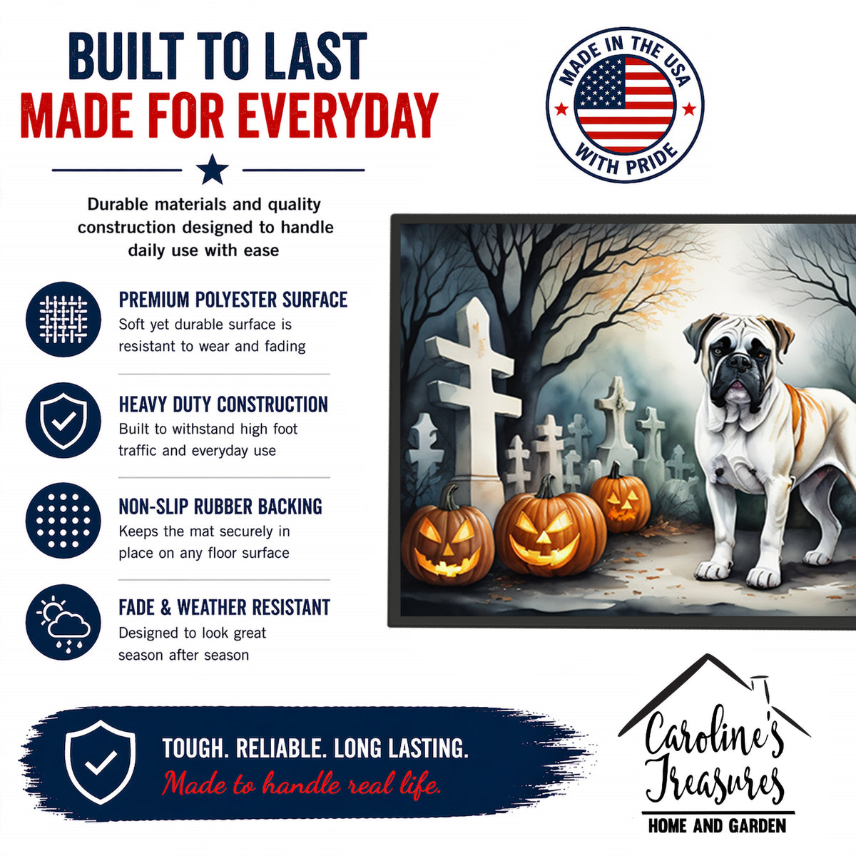 Caroline's Treasures DAC2025MAT Boxer Spooky Halloween Doormat 18x27 Front Door Mat Indoor Outdoor Rugs for Entryway, Non Slip Washable Low Pile, 18H X 27W