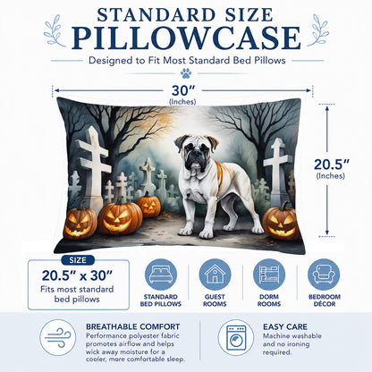 Caroline's Treasures DAC2025PILLOWCASE Boxer Spooky Halloween Fabric Standard Pillowcase Lightweight Super Soft Easy Care Decorative Artwork Pillowcase, Standard