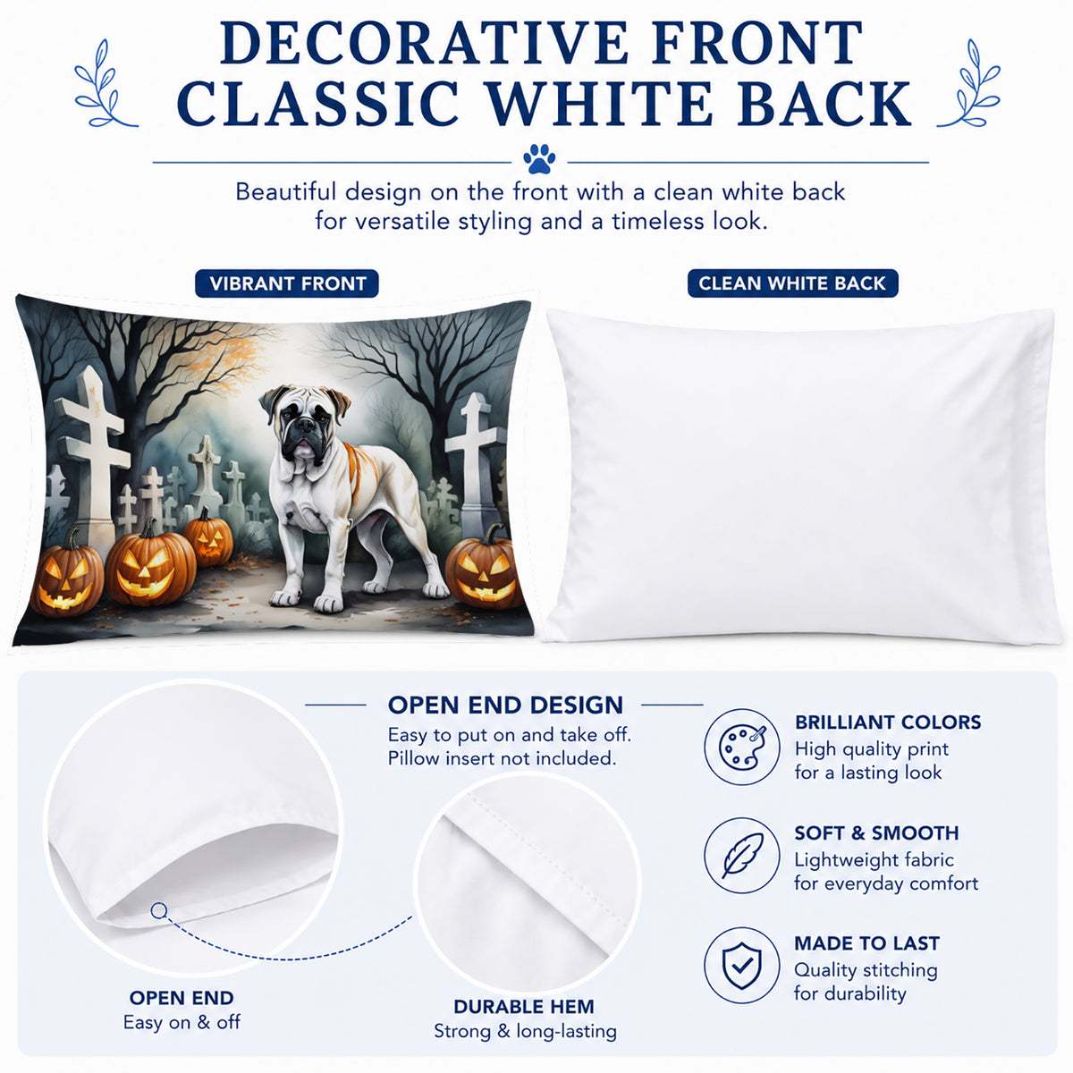 Caroline's Treasures DAC2025PILLOWCASE Boxer Spooky Halloween Fabric Standard Pillowcase Lightweight Super Soft Easy Care Decorative Artwork Pillowcase, Standard