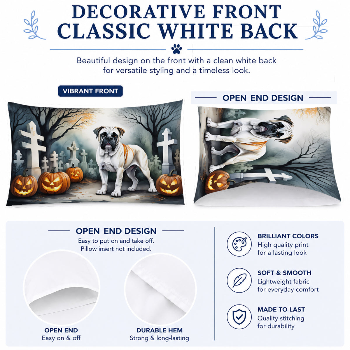 Caroline's Treasures DAC2025PILLOWCASE Boxer Spooky Halloween Fabric Standard Pillowcase Lightweight Super Soft Easy Care Decorative Artwork Pillowcase, Standard