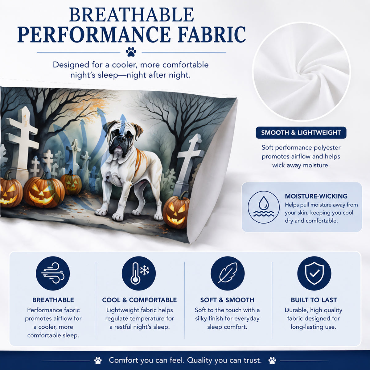Caroline's Treasures DAC2025PILLOWCASE Boxer Spooky Halloween Fabric Standard Pillowcase Lightweight Super Soft Easy Care Decorative Artwork Pillowcase, Standard