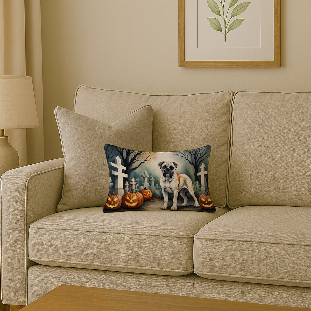 Caroline's Treasures DAC2025PW1216 Boxer Spooky Halloween Fabric Decorative Pillow Machine Washable, Indoor Outdoor Decorative Pillow for Couch, Bed or Patio, 12HX16W
