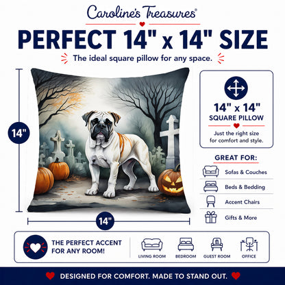 Caroline's Treasures DAC2025PW1414 Boxer Spooky Halloween Fabric Decorative Pillow Machine Washable, Indoor Outdoor Decorative Pillow for Couch, Bed or Patio, 14Hx14W
