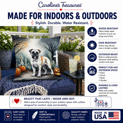 Caroline's Treasures DAC2025PW1414 Boxer Spooky Halloween Fabric Decorative Pillow Machine Washable, Indoor Outdoor Decorative Pillow for Couch, Bed or Patio, 14Hx14W