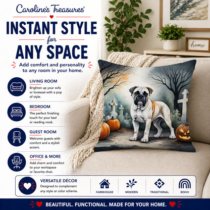 Caroline's Treasures DAC2025PW1818 Boxer Spooky Halloween Fabric Decorative Pillow Machine Washable, Indoor Outdoor Decorative Pillow for Couch, Bed or Patio, 18Hx18W