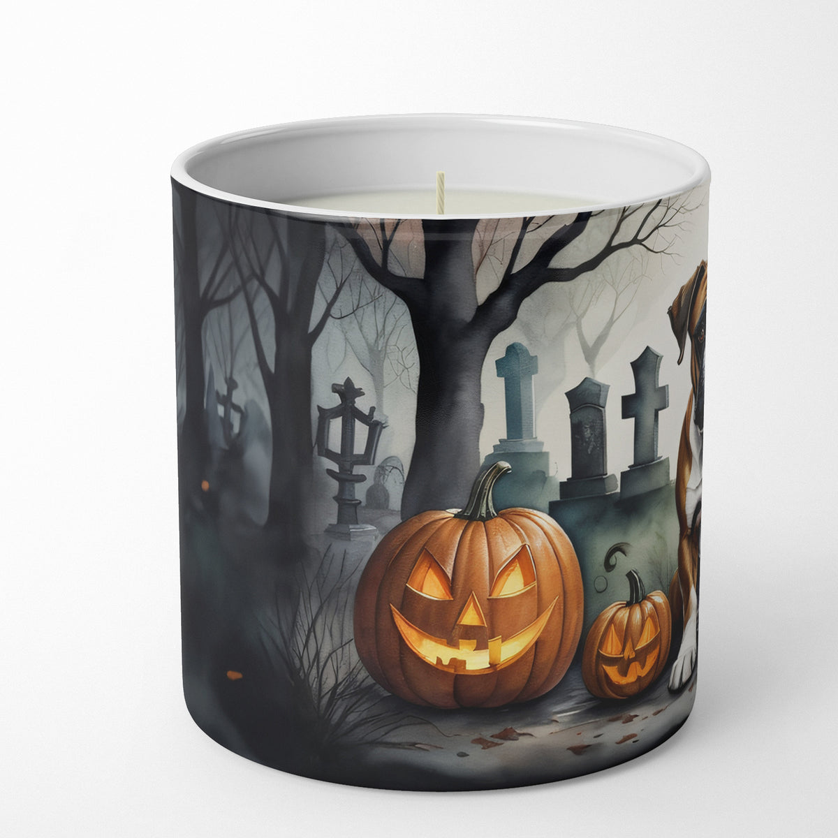 Caroline's Treasures DAC2026CDL Boxer Spooky Halloween Decorative Soy Candle Nature Soy Wax Essential Oil Home Decor Ideal for Bedroom Kitchen Bath Office Gift, 10 oz