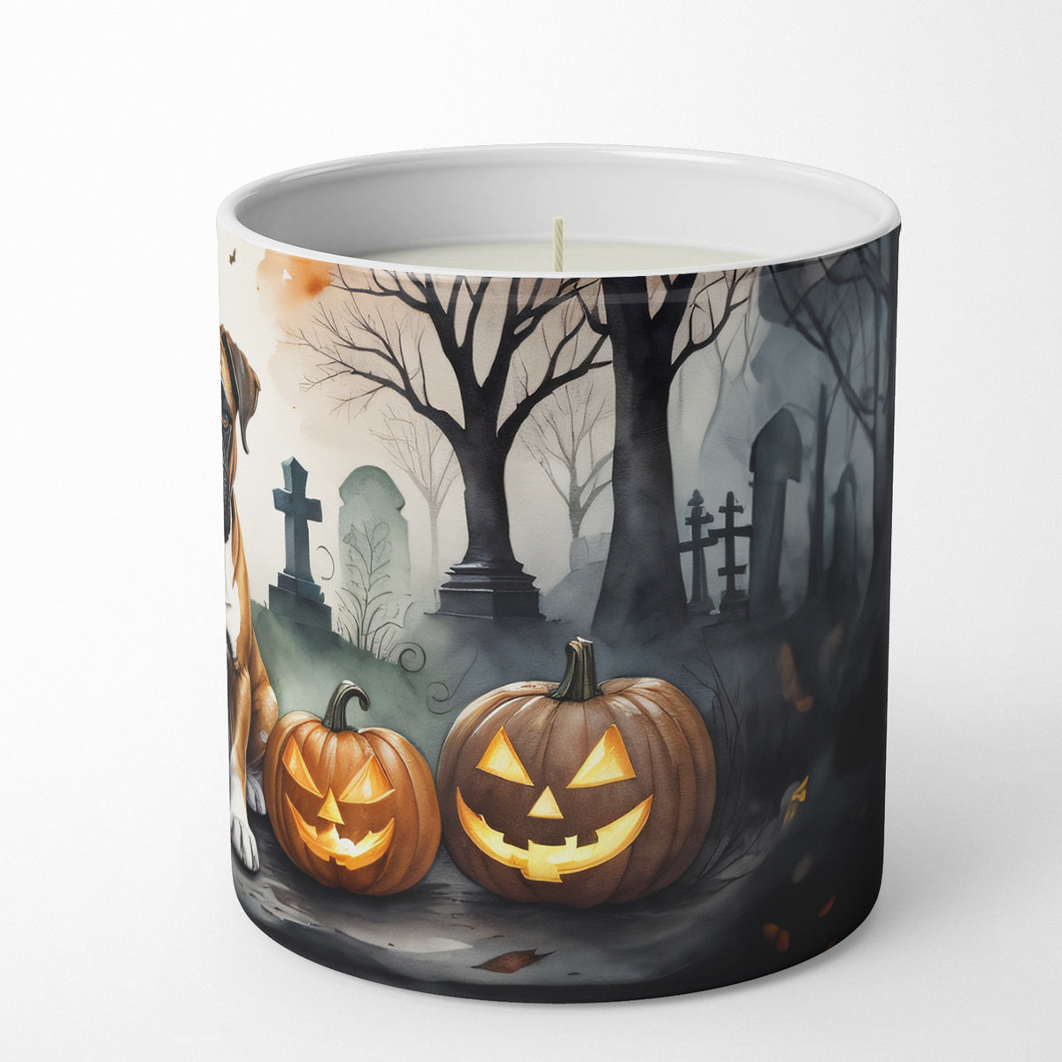 Caroline's Treasures DAC2026CDL Boxer Spooky Halloween Decorative Soy Candle Nature Soy Wax Essential Oil Home Decor Ideal for Bedroom Kitchen Bath Office Gift, 10 oz