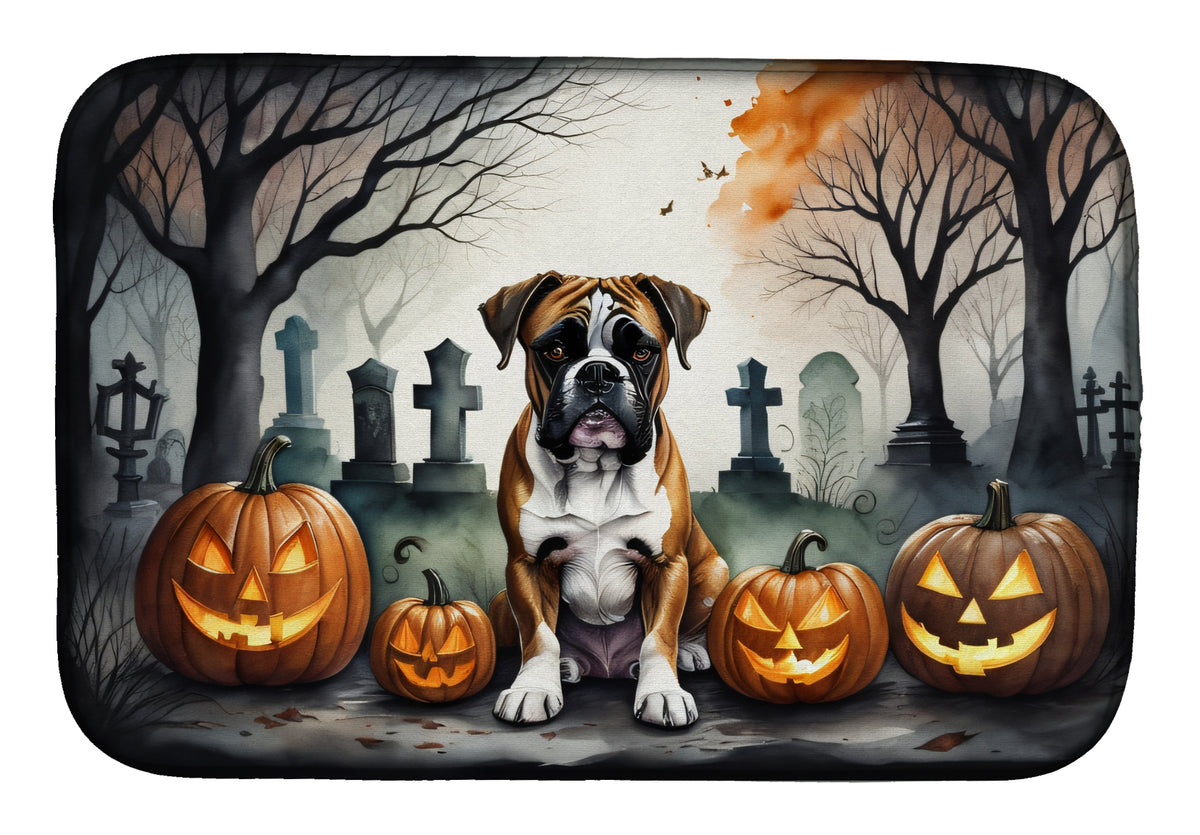 Caroline's Treasures DAC2026DDM Boxer Spooky Halloween Dish Drying Mat Absorbent Dish Drying Mat Pad for Kitchen Counter Dish Drainer Mat for Countertop, 14 x 21, Multicolor