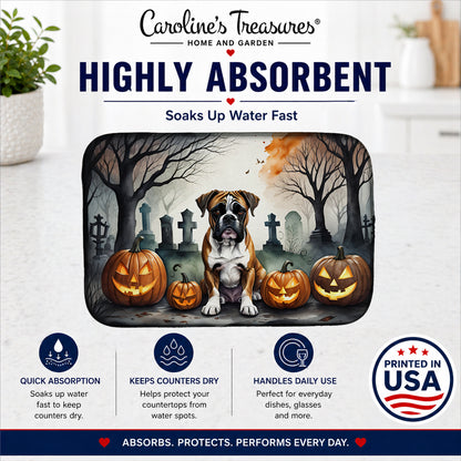 Caroline's Treasures DAC2026DDM Boxer Spooky Halloween Dish Drying Mat Absorbent Dish Drying Mat Pad for Kitchen Counter Dish Drainer Mat for Countertop, 14 x 21, Multicolor