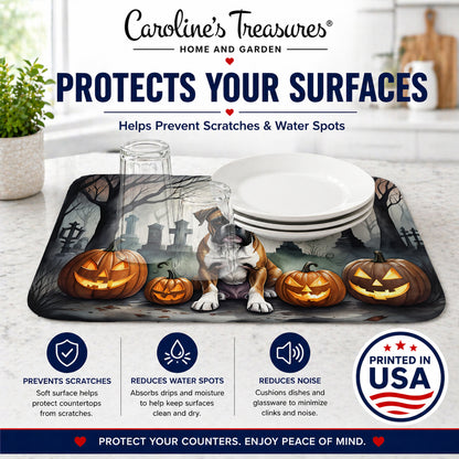 Caroline's Treasures DAC2026DDM Boxer Spooky Halloween Dish Drying Mat Absorbent Dish Drying Mat Pad for Kitchen Counter Dish Drainer Mat for Countertop, 14 x 21, Multicolor