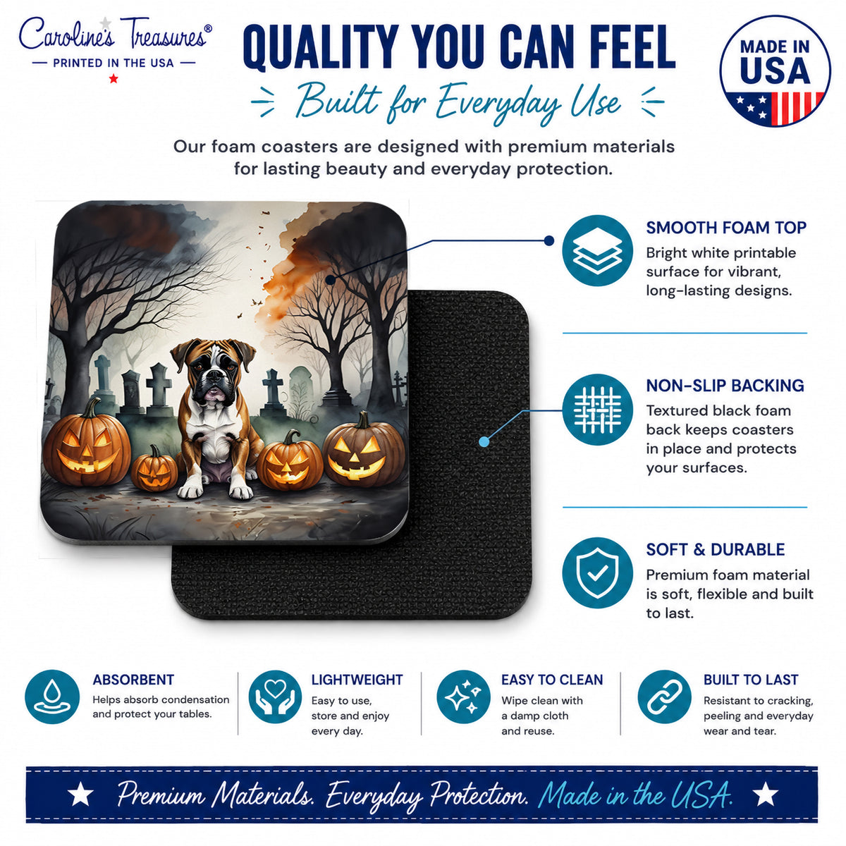 Caroline's Treasures Boxer Dogs Foam Drink Coasters Set of 4 Absorbent