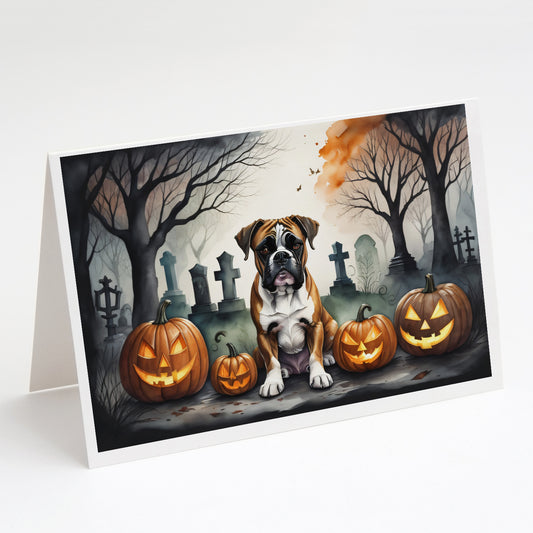 Caroline's Treasures DAC2026GCA7P Boxer Spooky Halloween Greeting Cards and Envelopes Pack of 8 Blank Cards with Envelopes Whimsical A7 Size 5x7 Blank Greeting Cards