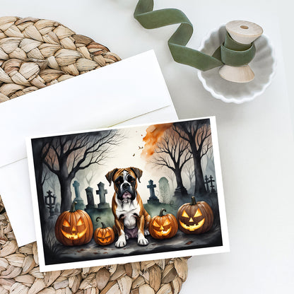 Caroline's Treasures DAC2026GCA7P Boxer Spooky Halloween Greeting Cards and Envelopes Pack of 8 Blank Cards with Envelopes Whimsical A7 Size 5x7 Blank Greeting Cards