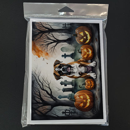 Caroline's Treasures DAC2026GCA7P Boxer Spooky Halloween Greeting Cards and Envelopes Pack of 8 Blank Cards with Envelopes Whimsical A7 Size 5x7 Blank Greeting Cards