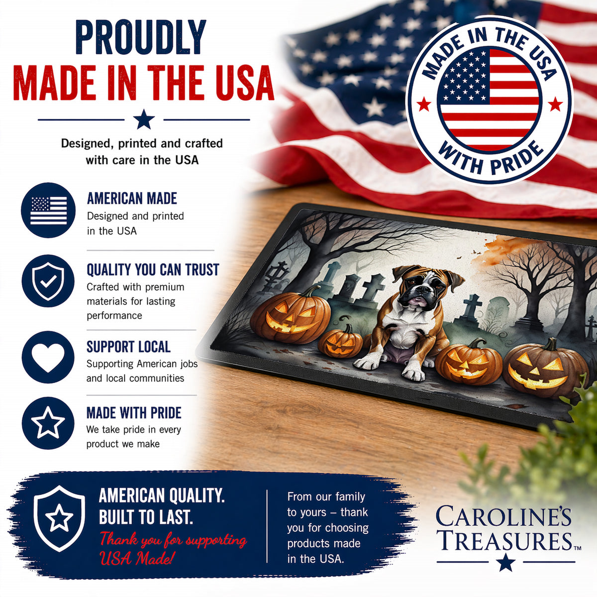 Caroline's Treasures DAC2026JMAT Boxer Spooky Halloween Indoor or Outdoor Mat 24x36 Front Door Mat Indoor Outdoor Rugs for Entryway, Non Slip Washable Low Pile, 24H X 36W