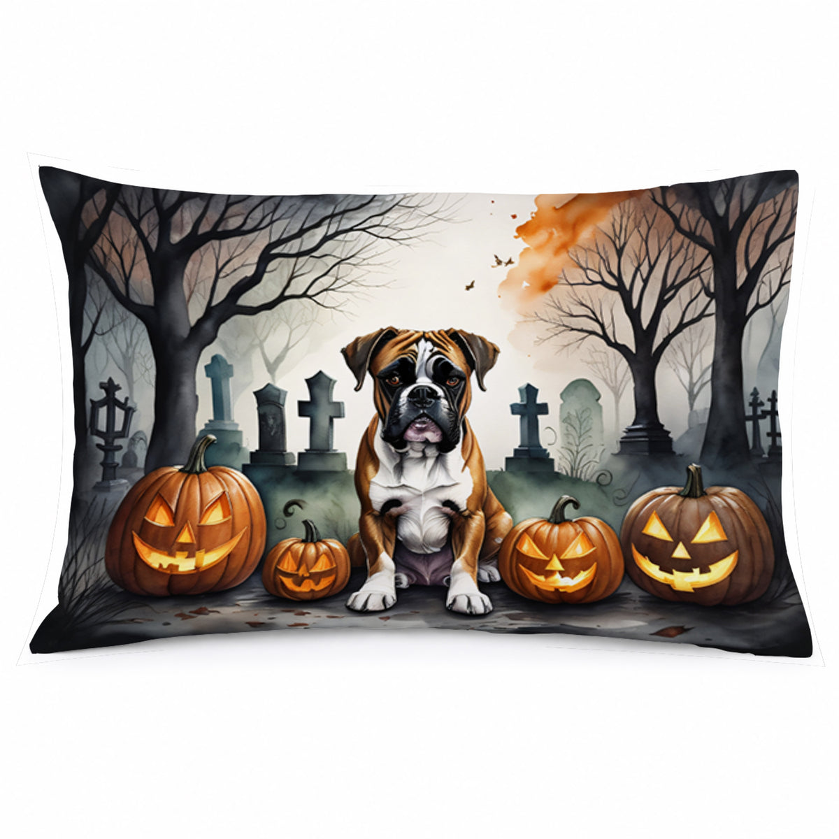 Caroline's Treasures DAC2026PILLOWCASE Boxer Spooky Halloween Fabric Standard Pillowcase Lightweight Super Soft Easy Care Decorative Artwork Pillowcase, Standard