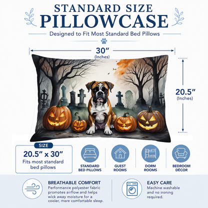 Caroline's Treasures DAC2026PILLOWCASE Boxer Spooky Halloween Fabric Standard Pillowcase Lightweight Super Soft Easy Care Decorative Artwork Pillowcase, Standard