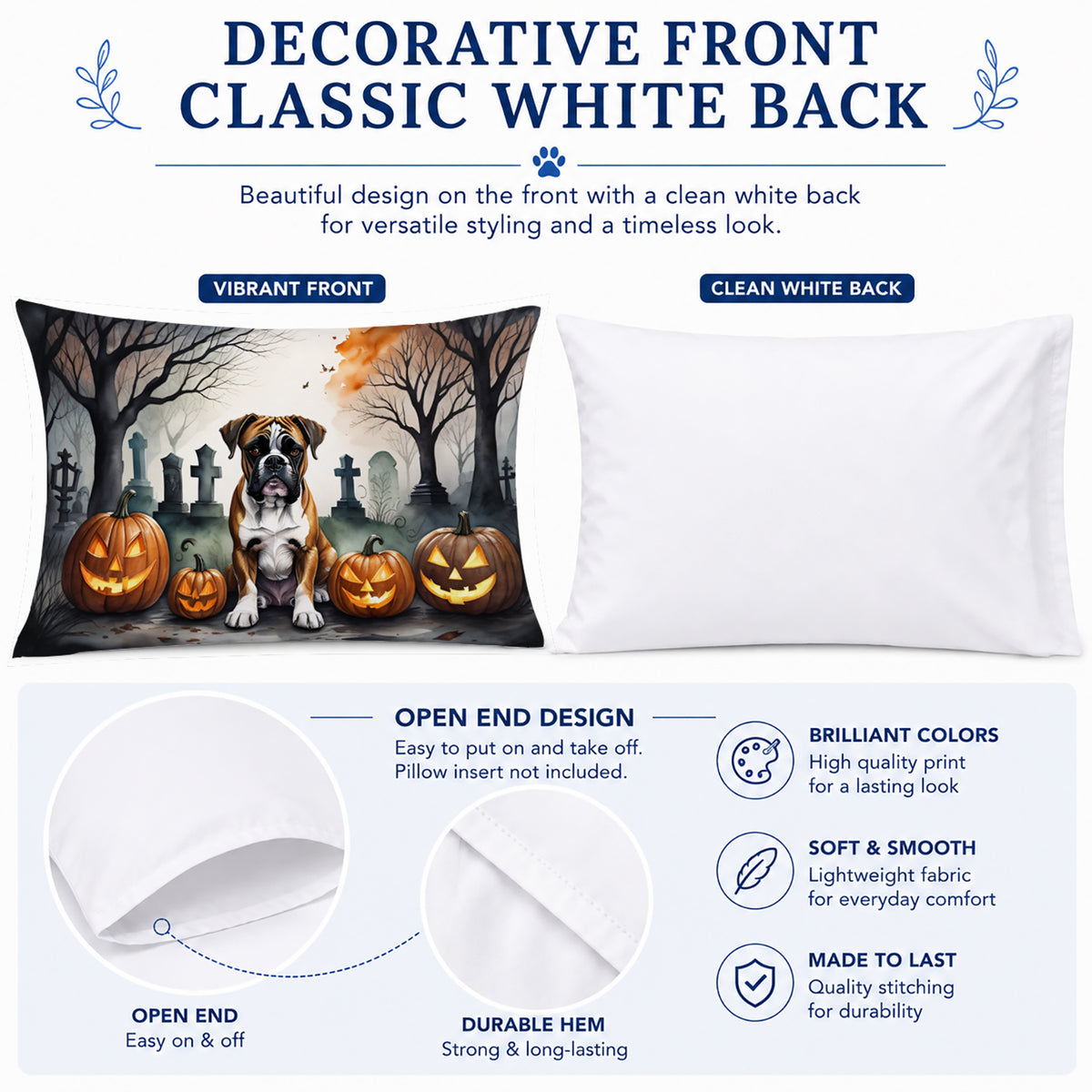Caroline's Treasures DAC2026PILLOWCASE Boxer Spooky Halloween Fabric Standard Pillowcase Lightweight Super Soft Easy Care Decorative Artwork Pillowcase, Standard
