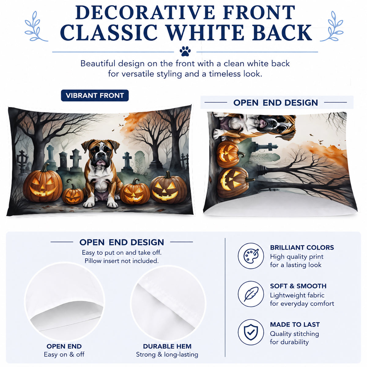 Caroline's Treasures DAC2026PILLOWCASE Boxer Spooky Halloween Fabric Standard Pillowcase Lightweight Super Soft Easy Care Decorative Artwork Pillowcase, Standard