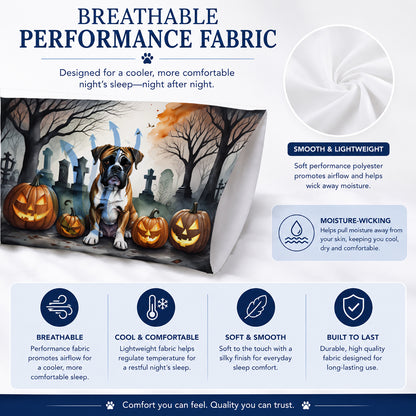 Caroline's Treasures DAC2026PILLOWCASE Boxer Spooky Halloween Fabric Standard Pillowcase Lightweight Super Soft Easy Care Decorative Artwork Pillowcase, Standard